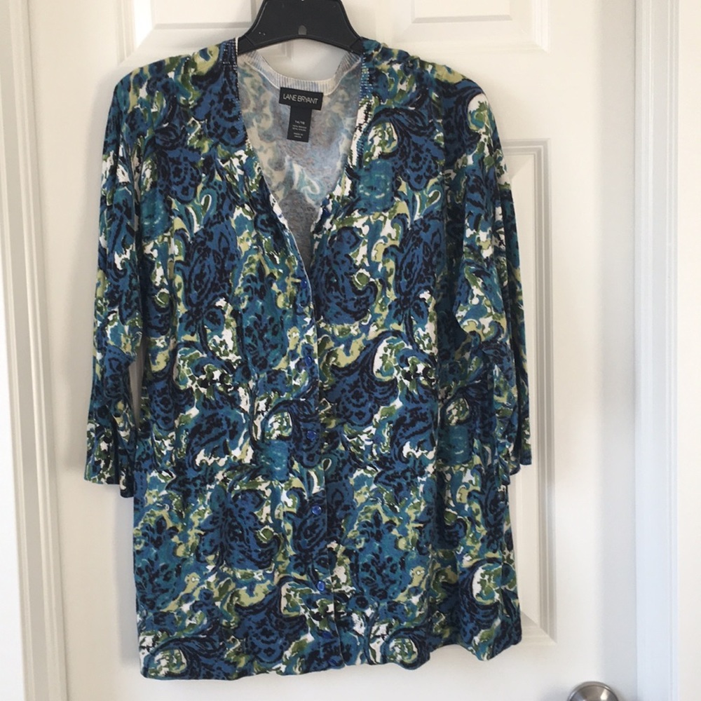 Lane Bryant Blue Paisley Button-Front Cardigan
